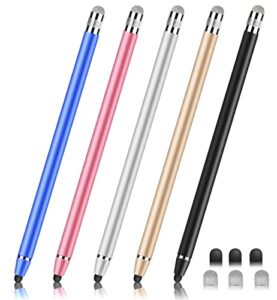 stylus pens for touch screens (5 pcs), cpkeon capacitive stylus 2 in 1 precision stylus pens with 6 extra replaceable tips for ipad iphone tablets samsung galaxy all universal touch screen devices