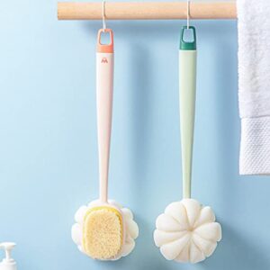 STAHAD Back Bath Scrubber for Sponge: Scrub Tool Skin Sides Scrubber Dry Portable Sponge Handle Exfoliator Scalp Wooden Double- Dual Tools Brushing with Double Bathing Women Men Massager