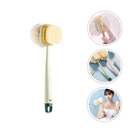 STAHAD Back Bath Scrubber for Sponge: Scrub Tool Skin Sides Scrubber Dry Portable Sponge Handle Exfoliator Scalp Wooden Double- Dual Tools Brushing with Double Bathing Women Men Massager