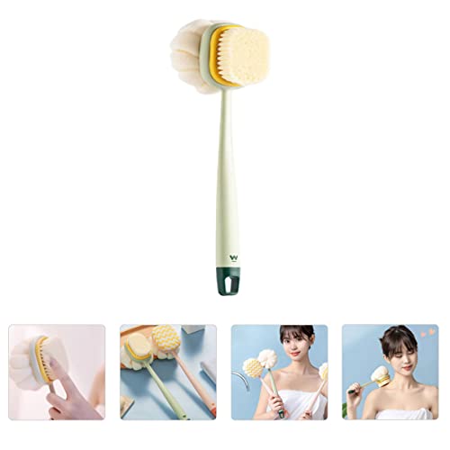 STAHAD Back Bath Scrubber for Sponge: Scrub Tool Skin Sides Scrubber Dry Portable Sponge Handle Exfoliator Scalp Wooden Double- Dual Tools Brushing with Double Bathing Women Men Massager