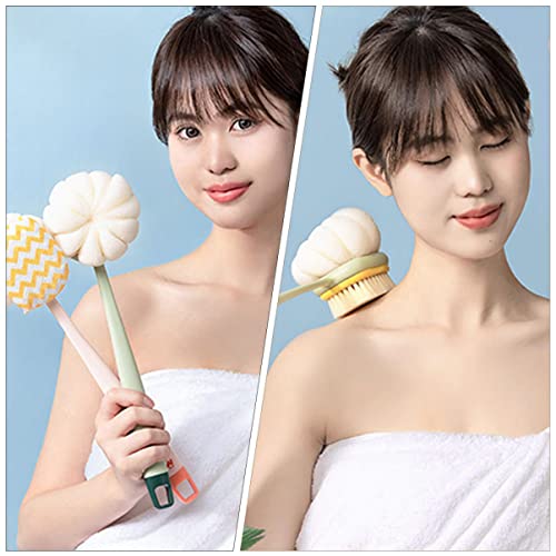 STAHAD Back Bath Scrubber for Sponge: Scrub Tool Skin Sides Scrubber Dry Portable Sponge Handle Exfoliator Scalp Wooden Double- Dual Tools Brushing with Double Bathing Women Men Massager