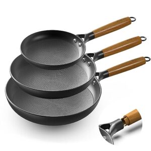 imarku non stick frying pans - 8 inch, 10 inch and 12 inch cast iron skillets professional cast iron pan set dishwasher safe nonstick frying pan set, pot set with detachable handle