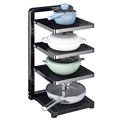 ROMATIA Pot Organizer Rack for under Cabinet, Heavy Duty Pan Rack under Sink Storage, lid organizer, Kitchen Cabinet Organizer with 4 Adjustable Tiers(Solid Style)