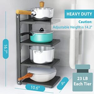 ROMATIA Pot Organizer Rack for under Cabinet, Heavy Duty Pan Rack under Sink Storage, lid organizer, Kitchen Cabinet Organizer with 4 Adjustable Tiers(Solid Style)