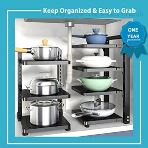 ROMATIA Pot Organizer Rack for under Cabinet, Heavy Duty Pan Rack under Sink Storage, lid organizer, Kitchen Cabinet Organizer with 4 Adjustable Tiers(Solid Style)