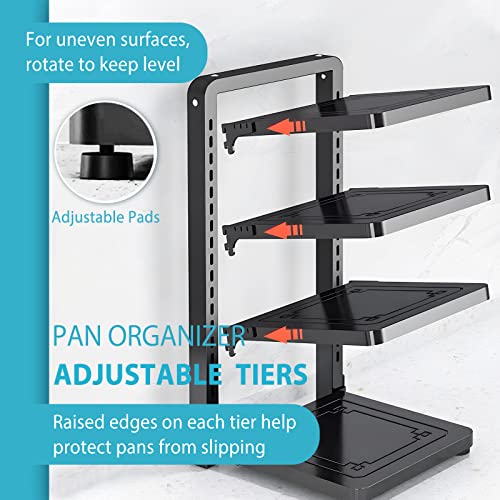 ROMATIA Pot Organizer Rack for under Cabinet, Heavy Duty Pan Rack under Sink Storage, lid organizer, Kitchen Cabinet Organizer with 4 Adjustable Tiers(Solid Style)