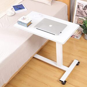 tigerdad pneumatic adjustable overbed table with gas spring riser | medical adjustable bed side table with wheels | portable standing desk for laptop computer with large work space 30.7"x 17"