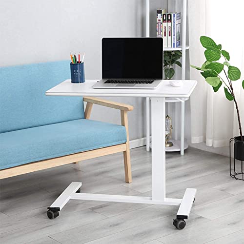 TigerDad Pneumatic Adjustable Overbed Table with Gas Spring Riser | Medical Adjustable Bed Side Table with Wheels | Portable Standing Desk for Laptop Computer with Large Work Space 30.7"x 17"