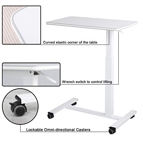 TigerDad Pneumatic Adjustable Overbed Table with Gas Spring Riser | Medical Adjustable Bed Side Table with Wheels | Portable Standing Desk for Laptop Computer with Large Work Space 30.7"x 17"