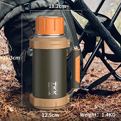 Large Coffee Thermos for Hot Drinks Stainless Steel Thermos 2QT 64oz Vacuum Insulated Bottle With Cup Handle Keeps Liquids Hot And Cold For Up To 24 For Outdoor Gathering Camping