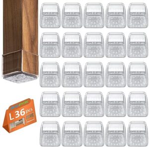 36pcs square chair leg floor protectors, furniture pads for hardwood floors, furniture sliders for chair legs, rectangle floor protectors for chairs, silicone chair leg caps cover(large) transparent