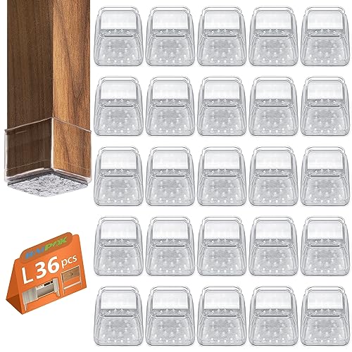 36pcs Square Chair Leg Floor Protectors, Furniture Pads for Hardwood Floors, Furniture Sliders for Chair Legs, Rectangle Floor Protectors for Chairs, Silicone Chair Leg Caps Cover(Large) Transparent