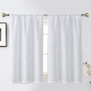 home queen white sheer burlap linen cafe curtains, semi sheer drapes for kitchen window over sink, 45 inch length 2 pack