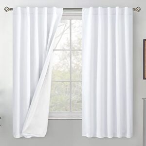 bgment white 100% blackout curtains for bedroom, double layer room darkening curtains thermal insulated noise reduced with white liner, rod pocket and back tab bedroom curtains, 42 x 63 inch, 2 panels