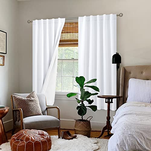 BGment White 100% Blackout Curtains for Bedroom, Double Layer Room Darkening Curtains Thermal Insulated Noise Reduced with White Liner, Rod Pocket and Back Tab Bedroom Curtains, 42 x 63 Inch, 2 Panels