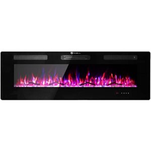 50" electric fireplace, cool to the touch fireplace heater, recessed and wall mounted fireplaces with timer remote control adjustable flame color, black no bracket