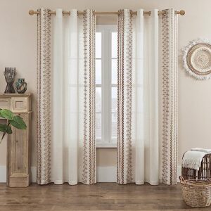 cream boho curtains 108 inches long for living room bedroom large window curtains 2 panels set grommet tan embroidery flax drapes for high ceiling to floor length sliding glass doors, 52x108, taupe