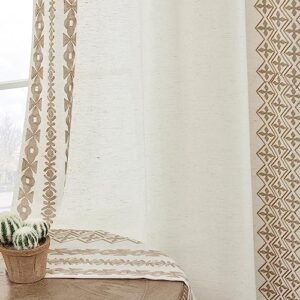 Cream Boho Curtains 108 Inches Long for Living Room bedroom Large Window Curtains 2 Panels Set Grommet Tan Embroidery Flax Drapes for High Ceiling to Floor Length Sliding Glass Doors, 52x108, Taupe