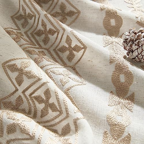 Cream Boho Curtains 108 Inches Long for Living Room bedroom Large Window Curtains 2 Panels Set Grommet Tan Embroidery Flax Drapes for High Ceiling to Floor Length Sliding Glass Doors, 52x108, Taupe