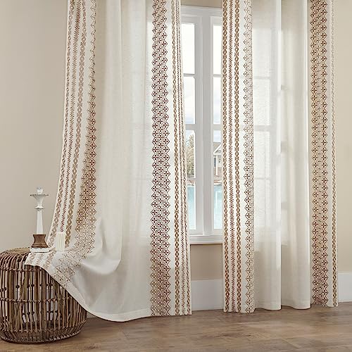 Cream Boho Curtains 108 Inches Long for Living Room bedroom Large Window Curtains 2 Panels Set Grommet Tan Embroidery Flax Drapes for High Ceiling to Floor Length Sliding Glass Doors, 52x108, Taupe