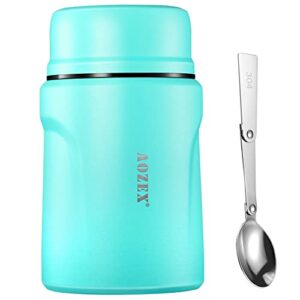 aozex thermos for hot food, 16 oz insulated food jar small hot food thermos lunch container with spoon, kids lunch thermos insulated food container leak proof soup thermos for adults, green