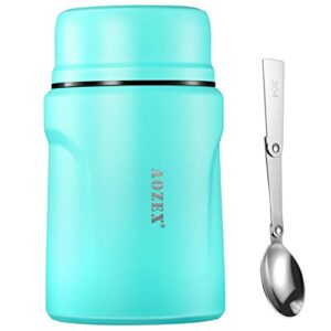 AOZEX Thermos for Hot Food, 16 oz Insulated Food Jar Small Hot Food Thermos Lunch Container with Spoon, Kids Lunch Thermos Insulated Food Container Leak Proof Soup Thermos for Adults, Green