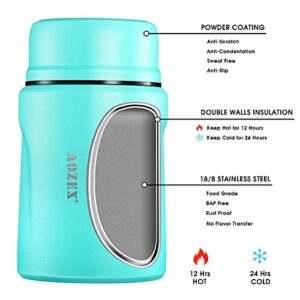 AOZEX Thermos for Hot Food, 16 oz Insulated Food Jar Small Hot Food Thermos Lunch Container with Spoon, Kids Lunch Thermos Insulated Food Container Leak Proof Soup Thermos for Adults, Green