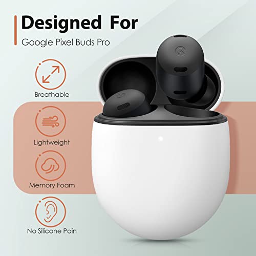 Memory Foam Tips for Google Pixel Buds Pro, Anti-Slip Replacement Ear Tips for Google True Wireless Earphones，Fit in The Charging Case, Perfect Noise Cancellation, 3 Pairs (Assorted Sizes, Black)