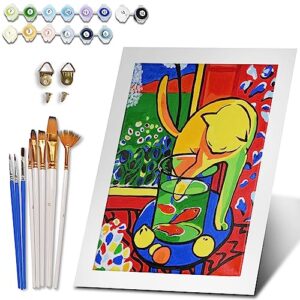 limebrush diy paint by numbers for adults beginner set - creative 12"x14.5" unframed rolled canvas adult paint by number kit with reusable brushes, acrylic paints – the cat with red fish