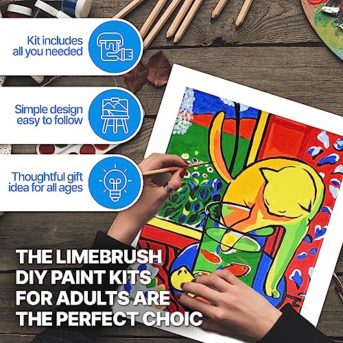 Limebrush DIY Paint by Numbers for Adults Beginner Set - Creative 12"x14.5" Unframed Rolled Canvas Adult Paint by Number Kit with Reusable Brushes, Acrylic Paints – The Cat with Red Fish