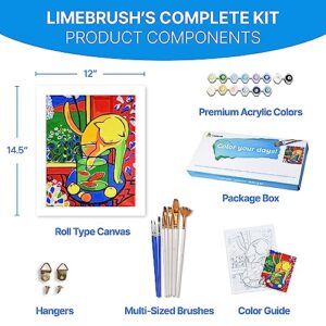 Limebrush DIY Paint by Numbers for Adults Beginner Set - Creative 12"x14.5" Unframed Rolled Canvas Adult Paint by Number Kit with Reusable Brushes, Acrylic Paints – The Cat with Red Fish