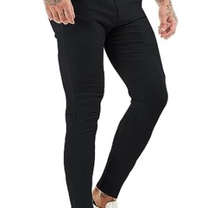 GINGTTO Men's Flat Front Pants Skinny Slim Fit Dress Pants for Men Stretchy Trousers(Black Plain,30)