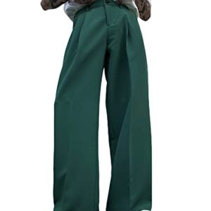 Milumia Men's Casual High Waisted Wide Leg Long Pants Button Zipper Fly Loose Trousers Green Large