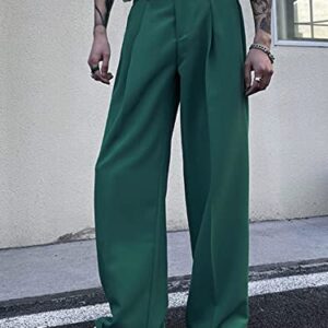 Milumia Men's Casual High Waisted Wide Leg Long Pants Button Zipper Fly Loose Trousers Green Large