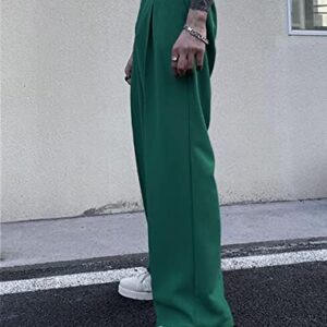 Milumia Men's Casual High Waisted Wide Leg Long Pants Button Zipper Fly Loose Trousers Green Large