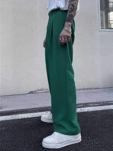 Milumia Men's Casual High Waisted Wide Leg Long Pants Button Zipper Fly Loose Trousers Green Large