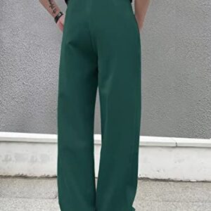 Milumia Men's Casual High Waisted Wide Leg Long Pants Button Zipper Fly Loose Trousers Green Large