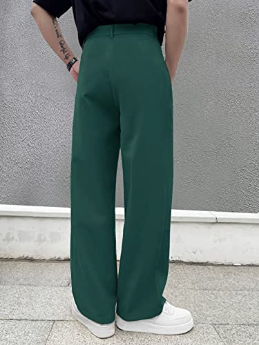 Milumia Men's Casual High Waisted Wide Leg Long Pants Button Zipper Fly Loose Trousers Green Large