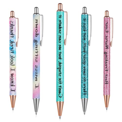 FOVIUPET 5-pack Funny Word Daily Funny Pens, Funny Seven Days of The Week Pens, Weekday Vibe Sarcastic Daily Pens Black Ink Point 1.0mm Press Pens, Creative Gift for School Office(A)