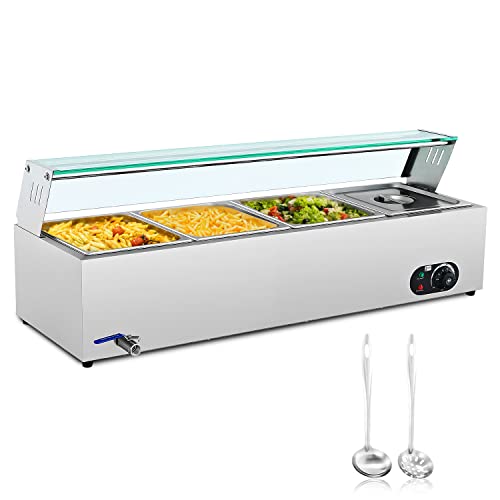 WILPREP Commercial Food Warmer for Parties Hotels Restaurants, 1200W Buffet Server and Warmer, 4pc Electric Warming Tray for Food or Sauces, Catering Food Warmer with 4 Stainless Steel Chafing Dishes