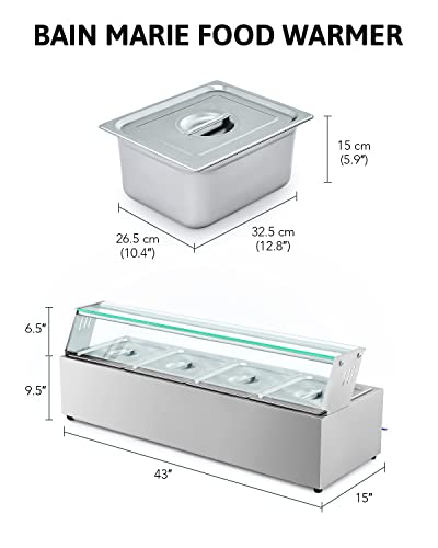 WILPREP Commercial Food Warmer for Parties Hotels Restaurants, 1200W Buffet Server and Warmer, 4pc Electric Warming Tray for Food or Sauces, Catering Food Warmer with 4 Stainless Steel Chafing Dishes