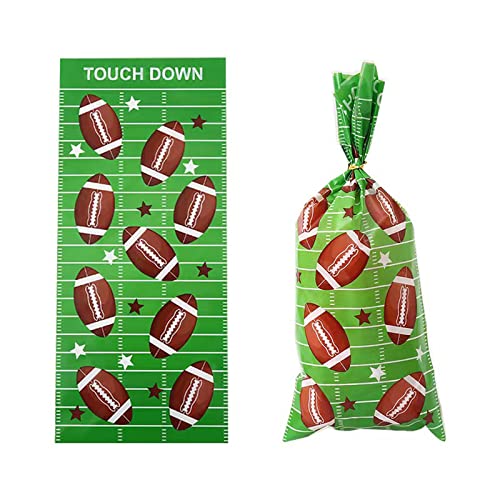 RS 50Pcs Football Treat Bags Football Candy Bags Heat Sealable Football Cellophane Bags with 50Pcs Twist Ties forfor Birthday Kids Party Football