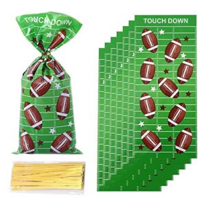 RS 50Pcs Football Treat Bags Football Candy Bags Heat Sealable Football Cellophane Bags with 50Pcs Twist Ties forfor Birthday Kids Party Football