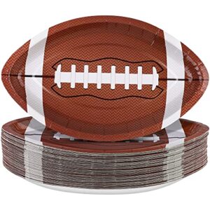 adxco 50 pieces football shaped disposable paper plates football party plates football party supplies for football theme party supplies sports game birthday decoration, 9.4 x 5.9 inch