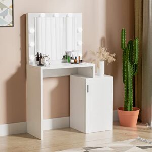 cozy castle white vanity desk with mirror and lights, makeup desk with storage cabinet, small vanity table for bedroom