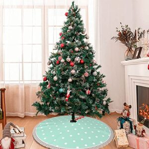Christmas Tree Skirt 48" - Green Polka Dots Printed Tree Skirt with Tassel Xmas Tree Decoration for Christmas Holiday