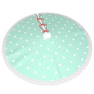 Christmas Tree Skirt 48" - Green Polka Dots Printed Tree Skirt with Tassel Xmas Tree Decoration for Christmas Holiday