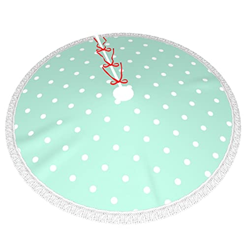 Christmas Tree Skirt 48" - Green Polka Dots Printed Tree Skirt with Tassel Xmas Tree Decoration for Christmas Holiday