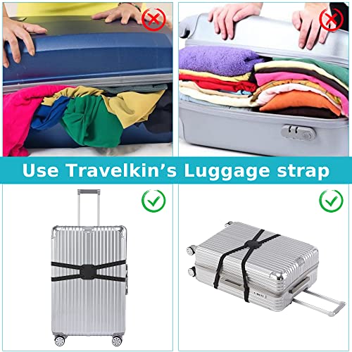 Travelkin Luggage Bungee Strap for Suitcases TSA Approved, Travel Bag Bungee Belt for Suitcases Add a Bag (Black)