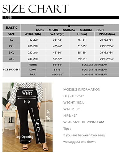 UUE Stretch Dress Pants Plus Size for Women 29"/32"/34" Pull On Bootcut Work Pants with Pockets Slacks Business Casual Pants Black